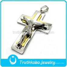 L-P0296 Jesus Face Two Tone Gold Silver Joyería de moda más reciente Acero inoxidable 316L Crucifijo Polaco Hombres Colgante Cruz en línea